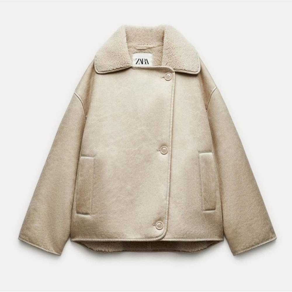 ZARA Double faced Faux Shearling Jacket Sz SMALL